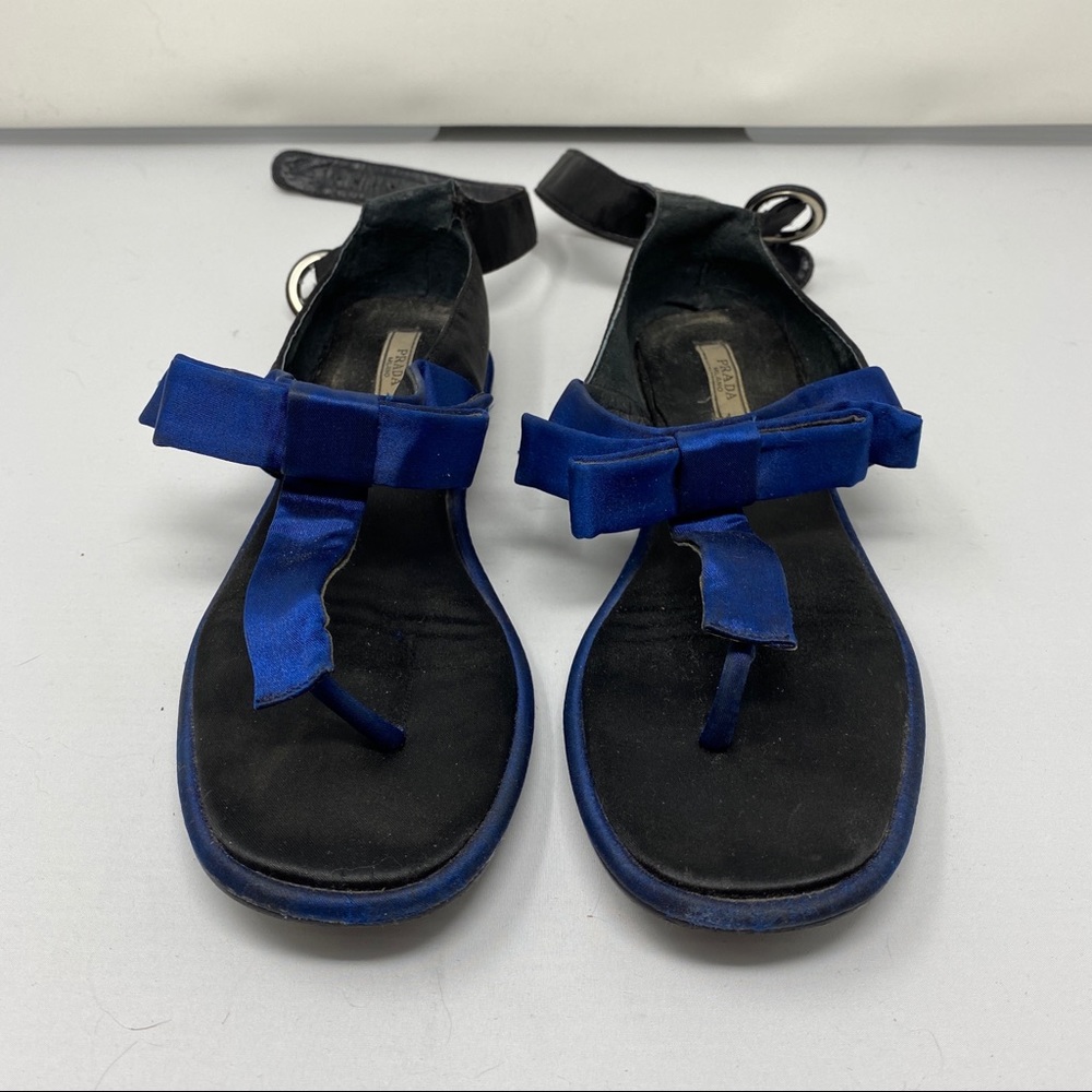 Prada Blue Satin Bow Sandals 37